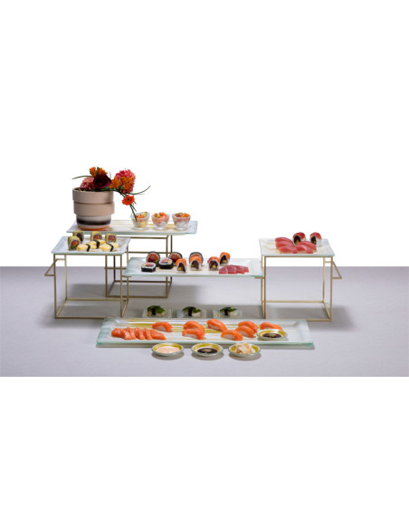 Plancha Cuadrada Dorada y Blanca Rosseto para Buffet Premium