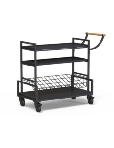 Carro de Servicio en Marco Negro con Estanterías de Bambú Rosseto