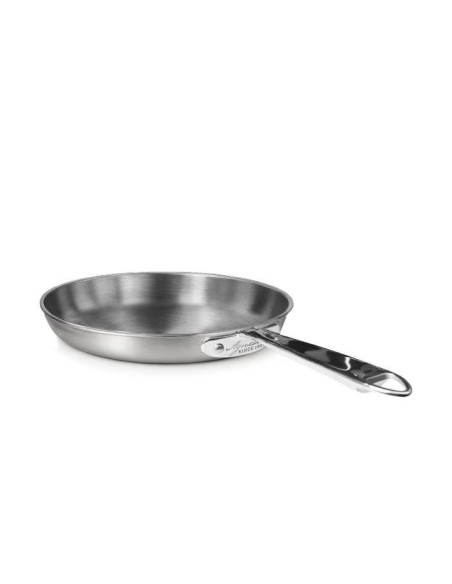 Sartén de acero inoxidable y aluminio de 3 capas con acabado satinado, para inducción, con un solo mango, diámetro 24 cm