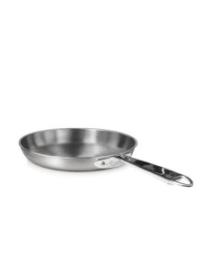 Sartén de acero inoxidable y aluminio de 3 capas con acabado satinado, para inducción, con un solo mango, diámetro 28 cm