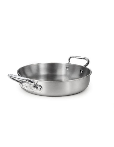 Sartén de acero inoxidable y aluminio de 3 capas con acabado satinado, para inducción con dos asas, diámetro 24 cm