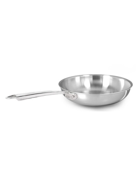 Sartén alta acampanada en aluminio-inox triple acabado satinado, para inducción, con un solo mango, diámetro 32 cm.