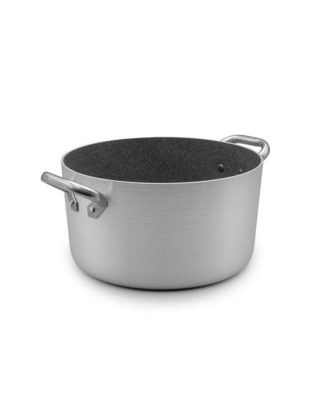 Cacerola de aluminio antiadherente Shark Skin de 3 mm, apta para inducción, dos asas, 28 cm de diámetro.