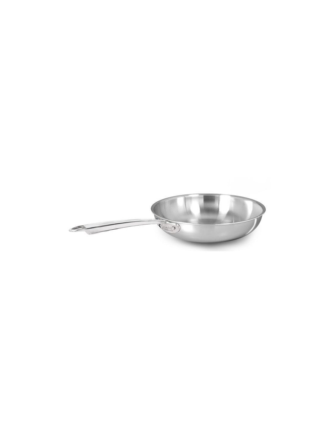 Sartén alta acampanada en aluminio-inox triple acabado satinado, para inducción, con un solo mango, diámetro 20 cm.