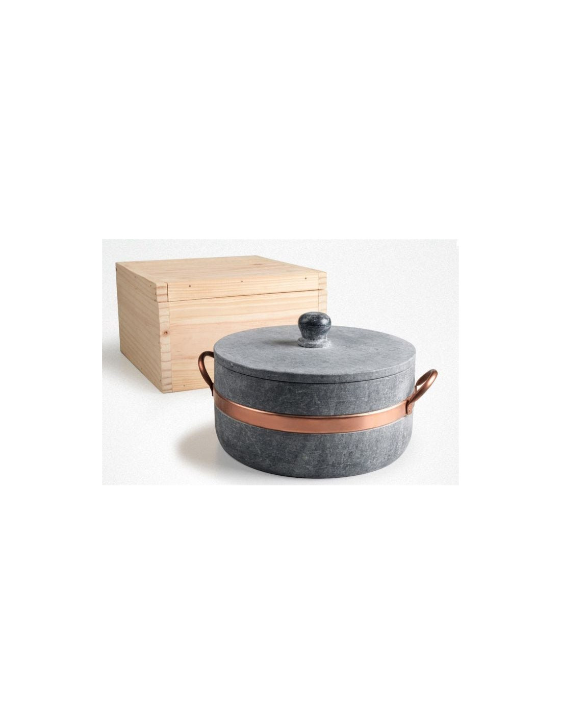 Cacerola alta de esteatita con asas de cobre, diámetro 24 cm