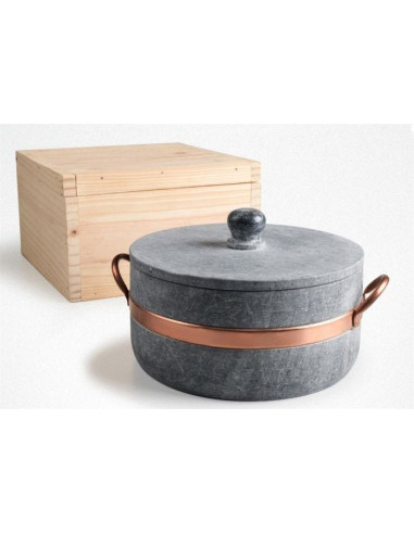 Cacerola alta de esteatita con asas de cobre, diámetro 20 cm