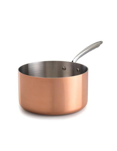 Cacerola alta en trilaminado de cobre para inducción con un asa, diámetro 16 cm.