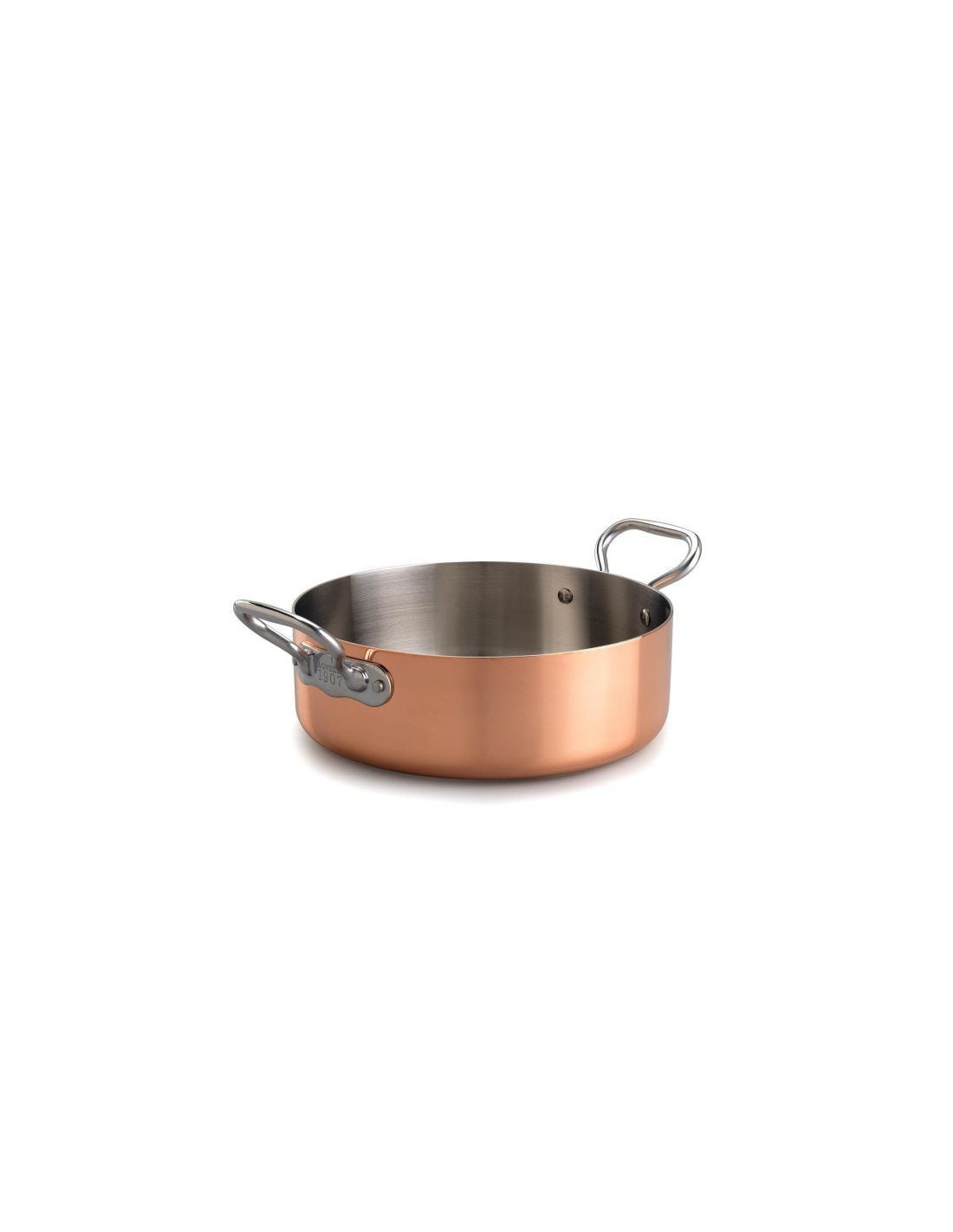 Cacerola baja de cobre trilaminado para inducción con dos asas, diámetro 24cm