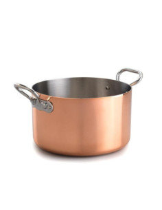 Cacerola alta en trilaminado de cobre para inducción con dos asas, diámetro 20cm