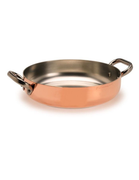 Sartén de inducción de cobre estañado de 2 mm, dos asas, diámetro 28 cm