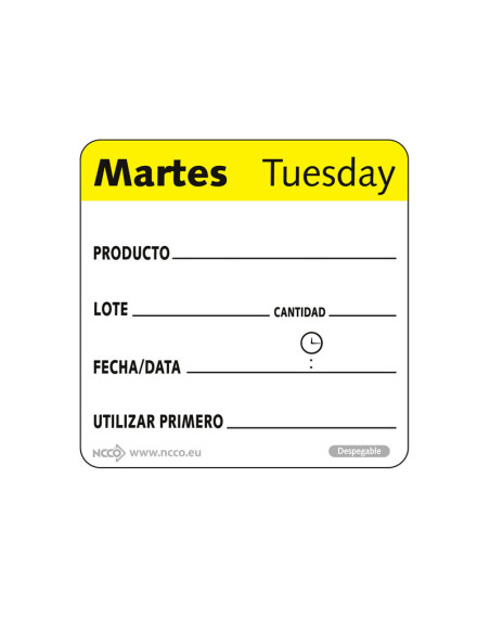 NCCO SRIDU2202 - Rollo de 500 etiquetas - "MARTES" - 5 x 5 cm - 