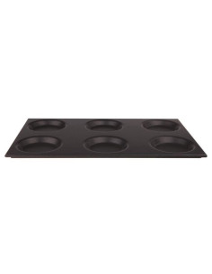 Bandeja de horno Gastronorm antiadherente con 6 moldes, diámetro 12,5 cm, 53 x 32,5 cm, altura 2 cm.