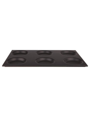 Bandeja de horno Gastronorm antiadherente con 6 moldes, diámetro 12,5 cm, 53 x 32,5 cm, altura 2 cm.