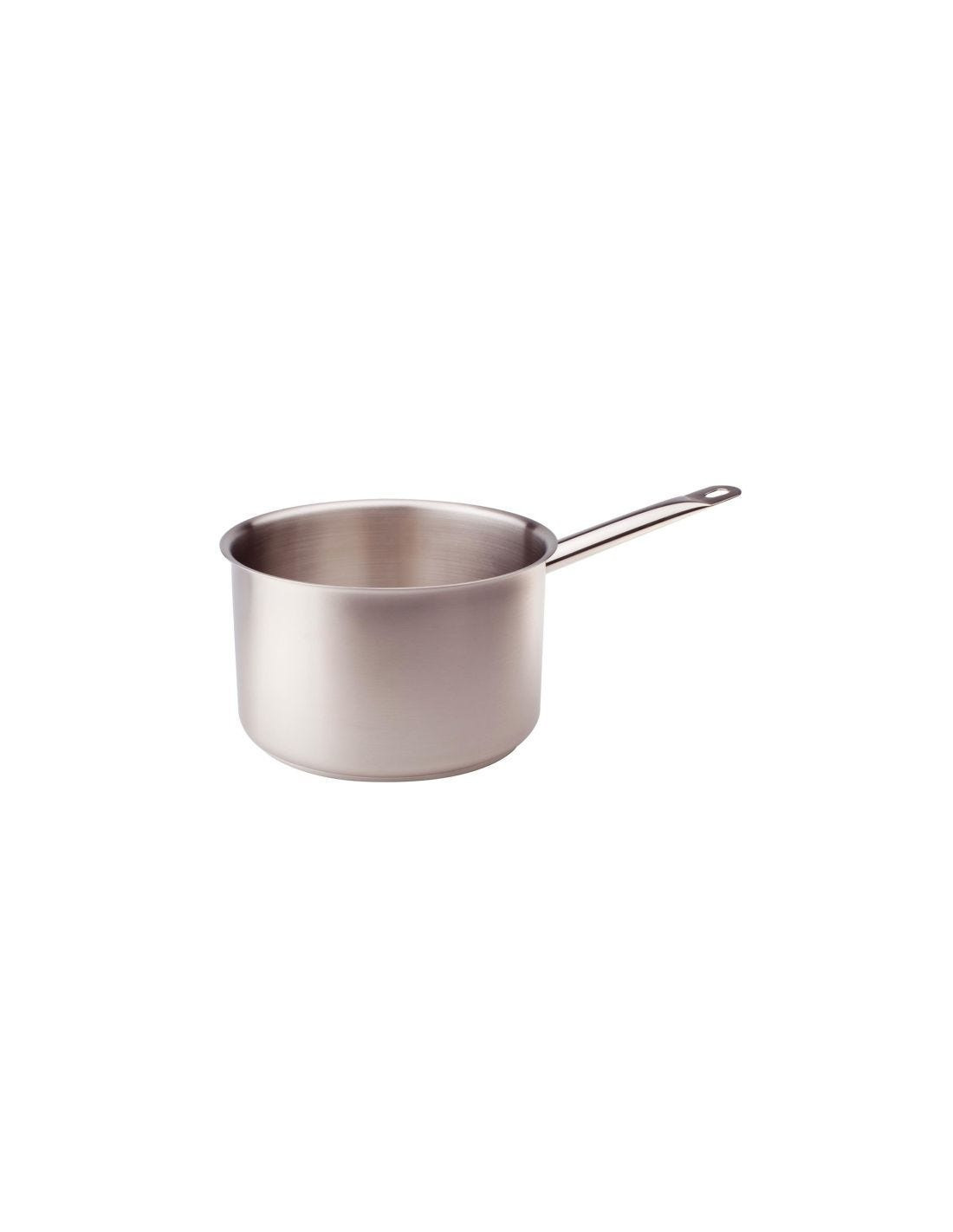 Cacerola alta de acero inoxidable para inducción, un asa con caños a derecha e izquierda, diámetro 14cm