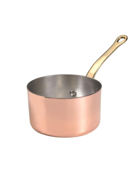 Cacerola alta de cobre de 1932 con mango de latón, diámetro 14 cm.