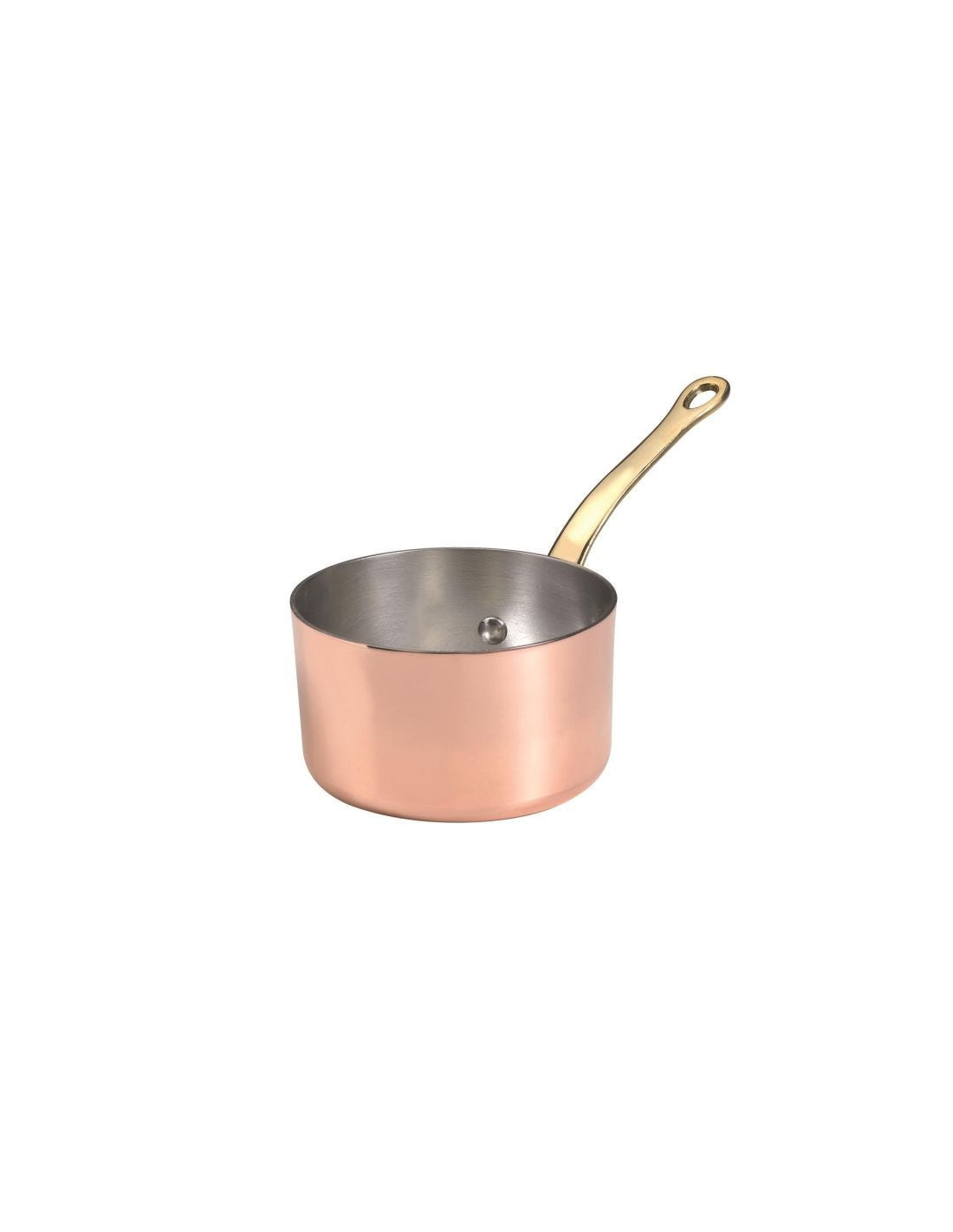 Cacerola alta de cobre de 1932 con mango de latón, diámetro 10 cm.