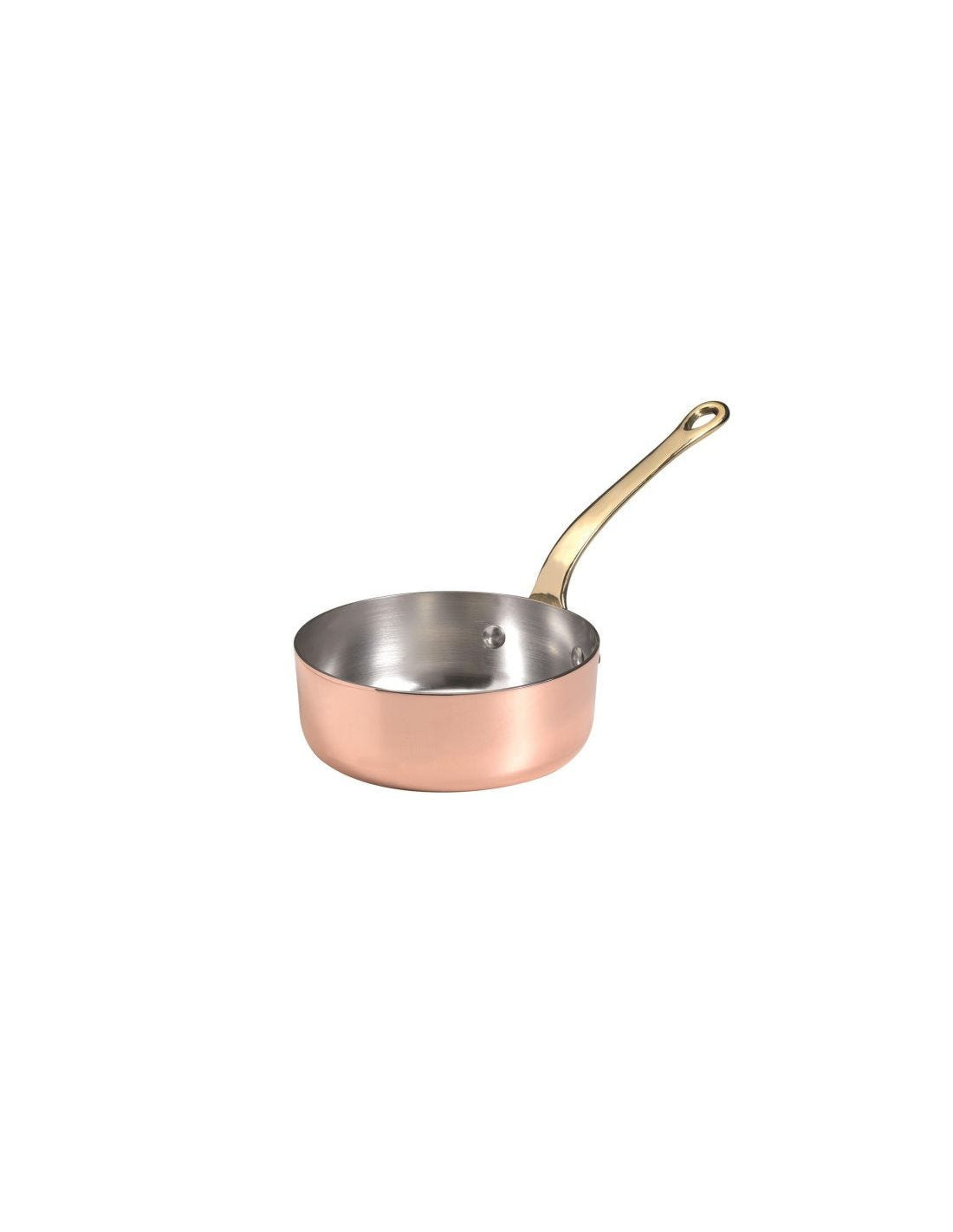 Cacerola baja de cobre, 1932, con mango de latón, diámetro 12 cm