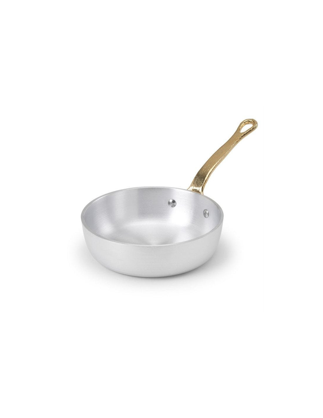 Sartén de aluminio de 1932 con mango de latón, diámetro 14 cm.