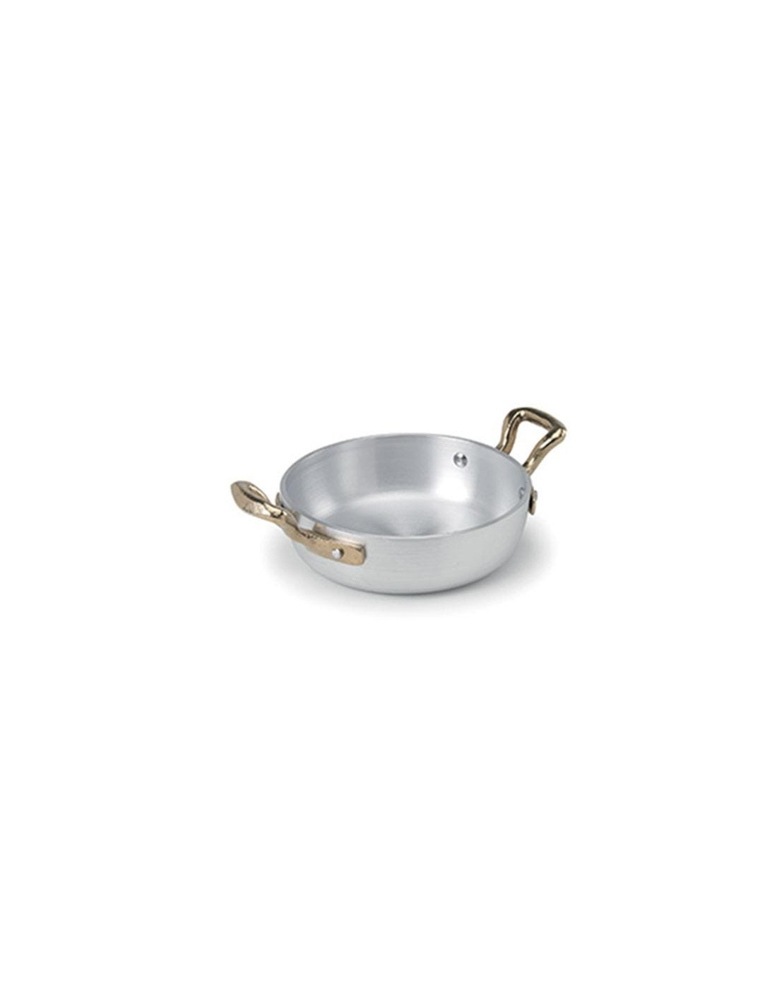 Cacerola de aluminio de 1932 con dos asas de latón, diámetro 14 cm.