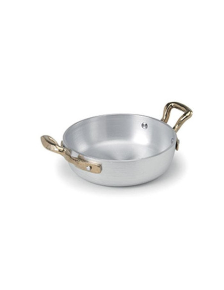 Sartén de aluminio de 1932 con dos asas de latón, diámetro 12 cm.