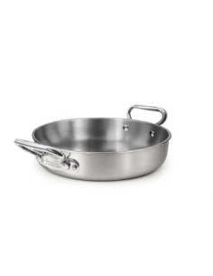 Sartén de acero inoxidable y aluminio de 3 capas con acabado satinado, para inducción con dos asas, diámetro 20 cm