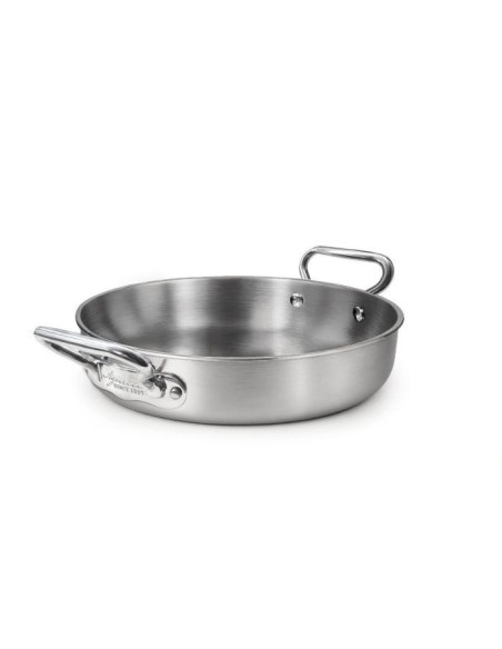 Sartén de acero inoxidable y aluminio de 3 capas con acabado satinado, para inducción con dos asas, diámetro 20 cm