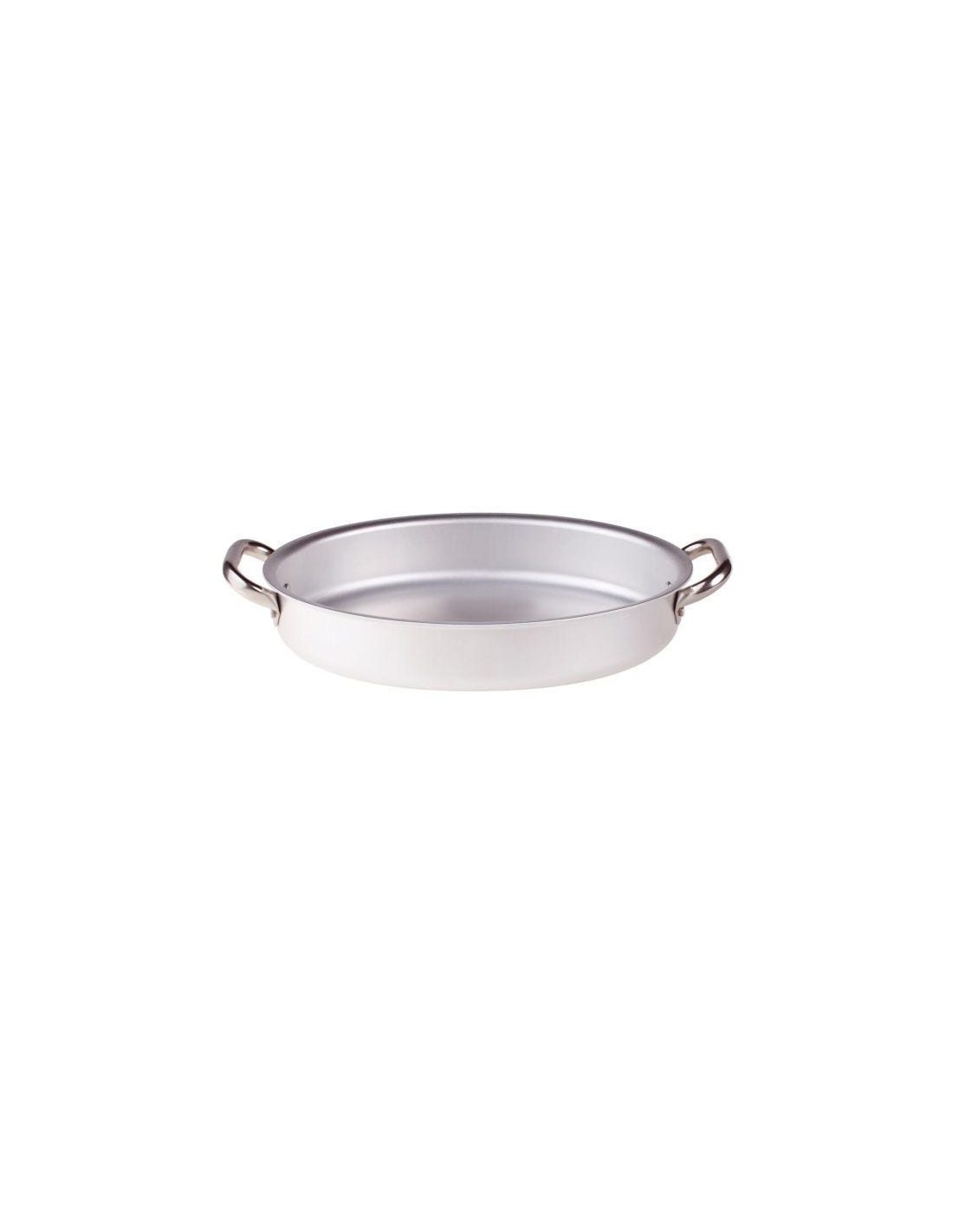 Sartén ovalada para pescado en aluminio de 3 mm con dos asas, diámetro 34 cm.