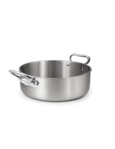 Cacerola baja en aluminio-inox triple acabado satinado, para inducción con dos asas, diámetro 20 cm.