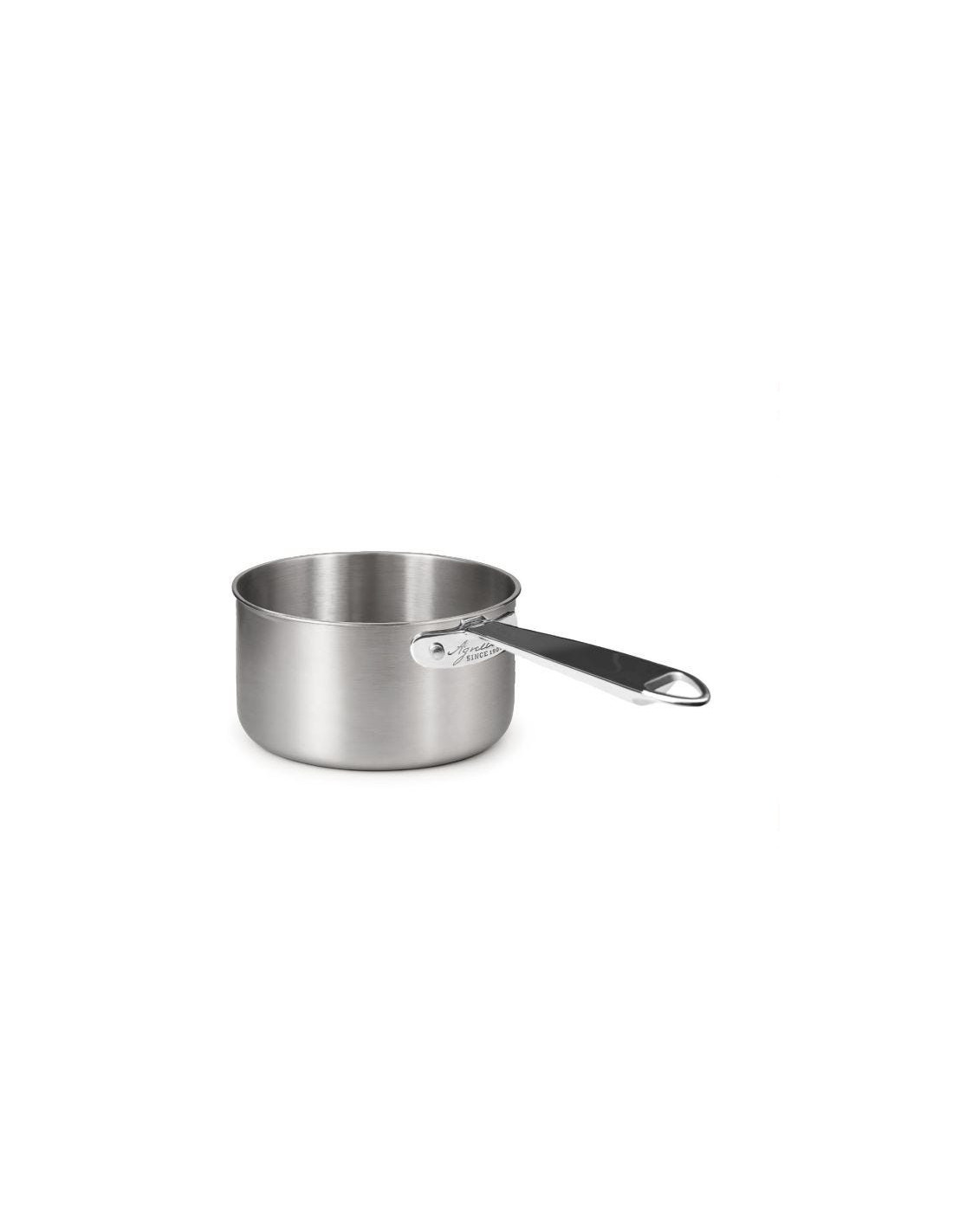 Cacerola alta en aluminio-inox triple acabado satinado, para inducción con un mango, diámetro 20 cm.