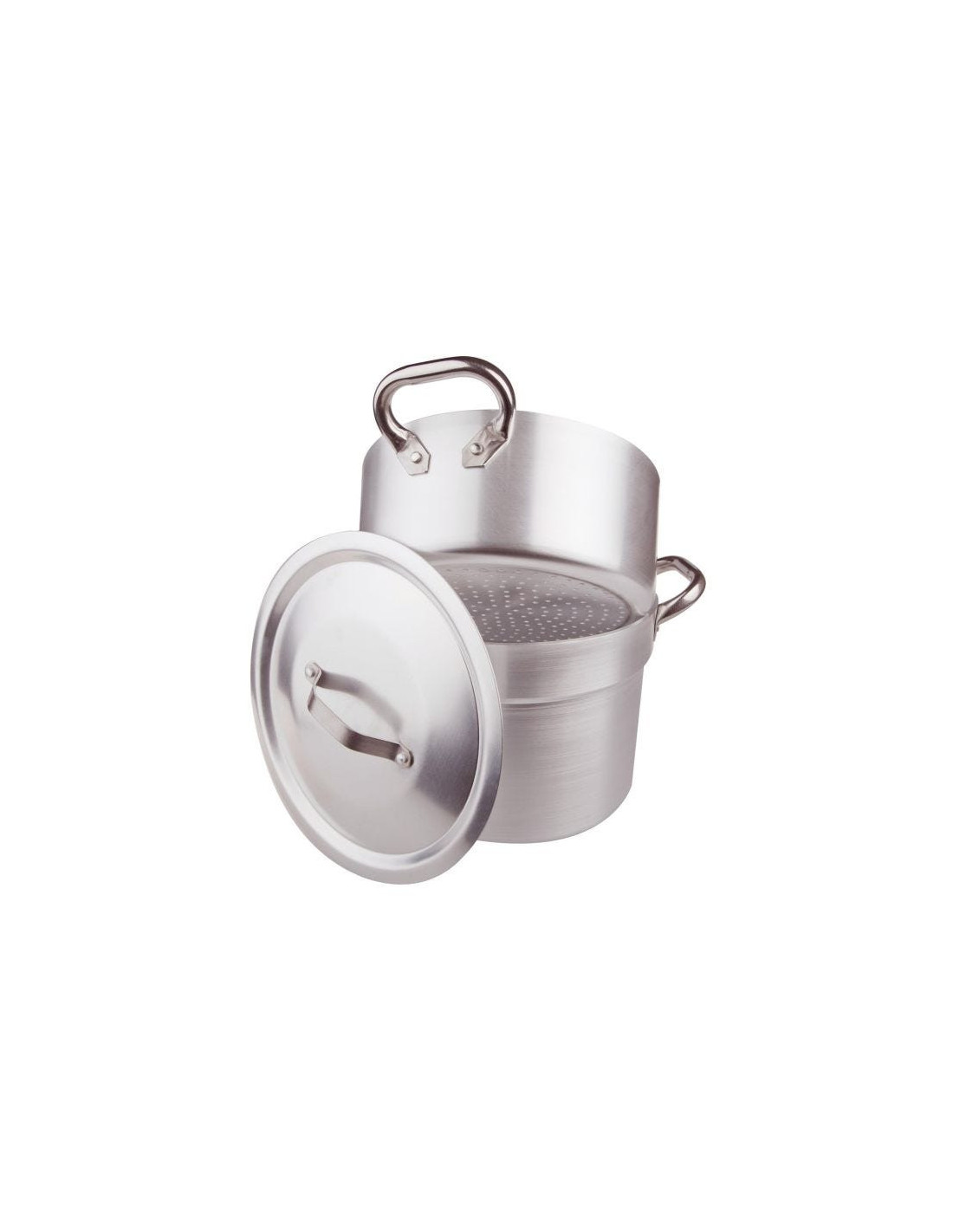Cocedor de verduras de aluminio de 3 mm con cacerola y tapa, diámetro 28 cm