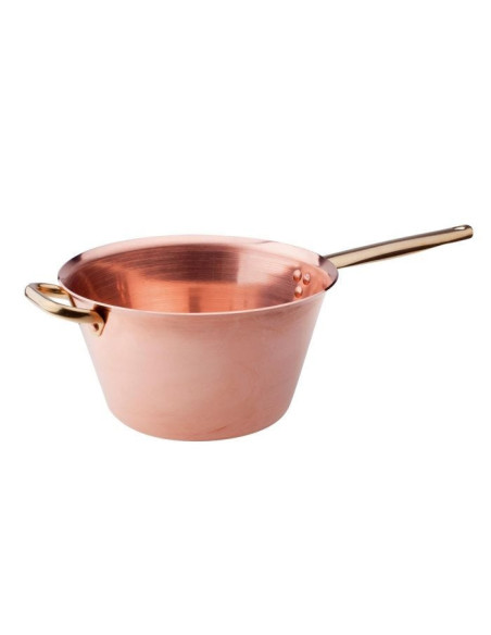 Olla para polenta de cobre sin estañar de 2 mm con asa y pomo de latón, diámetro 20 cm