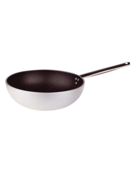 Wok con fondo acampanado de aluminio antiadherente de 5 mm con mango, diámetro 32 cm