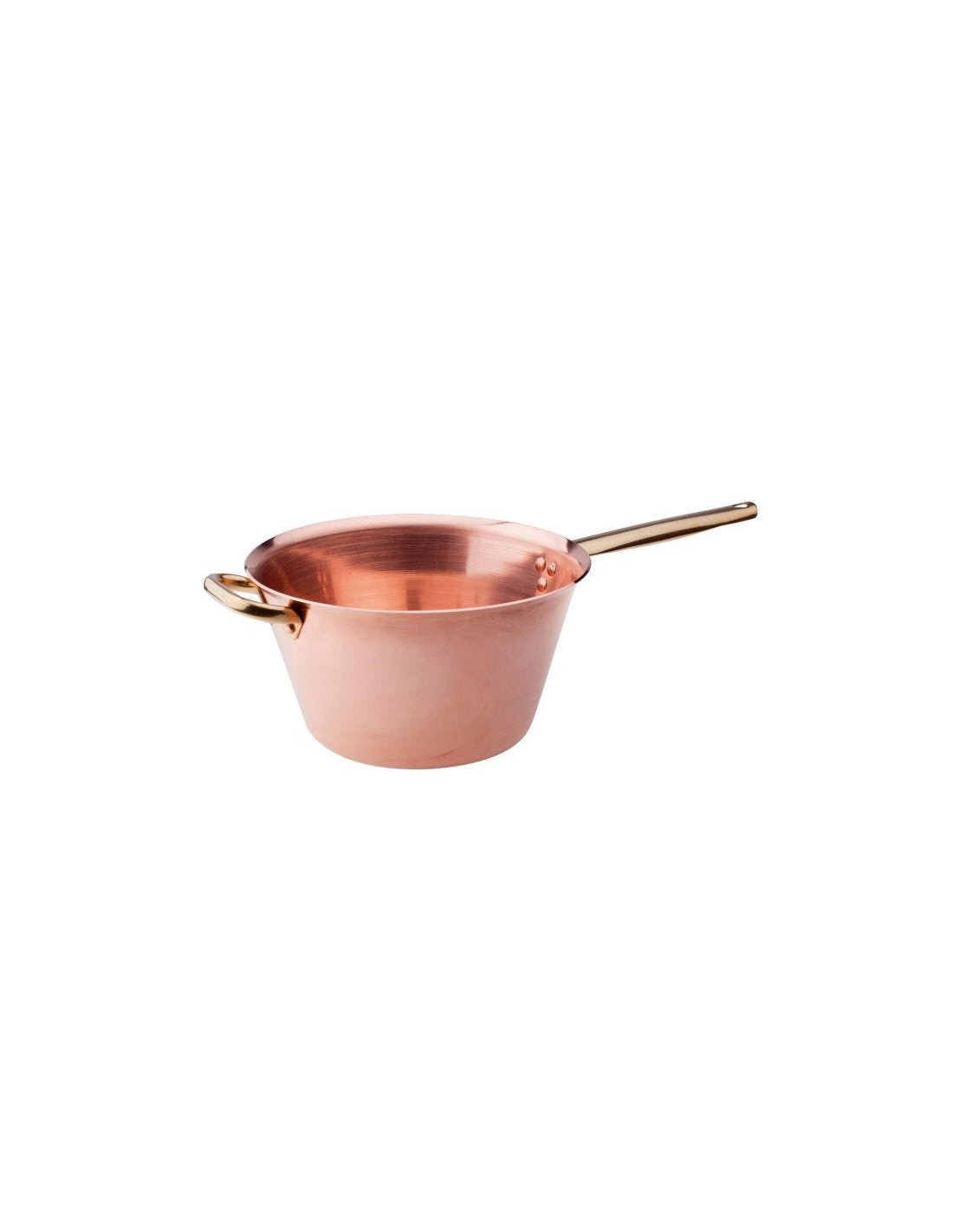 Olla para polenta de cobre sin estañar de 2 mm con asa y pomo de latón, diámetro 22 cm