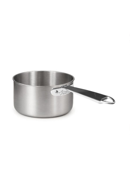 Cacerola alta en aluminio-inox triple acabado satinado, para inducción con un mango, diámetro 28 cm.