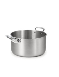 Cacerola alta en aluminio-inox triple acabado satinado, para inducción con dos asas, diámetro 28 cm.