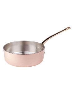 Cacerola baja de cobre liso con mango de latón fundido, diámetro 20 cm.