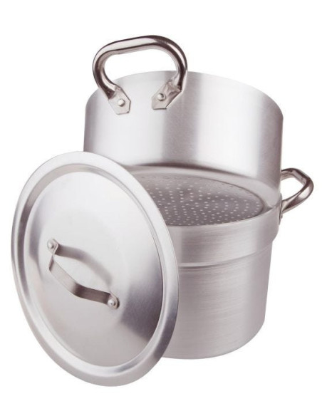 Cocedor de verduras de aluminio de 3 mm con cacerola y tapa, diámetro 32 cm