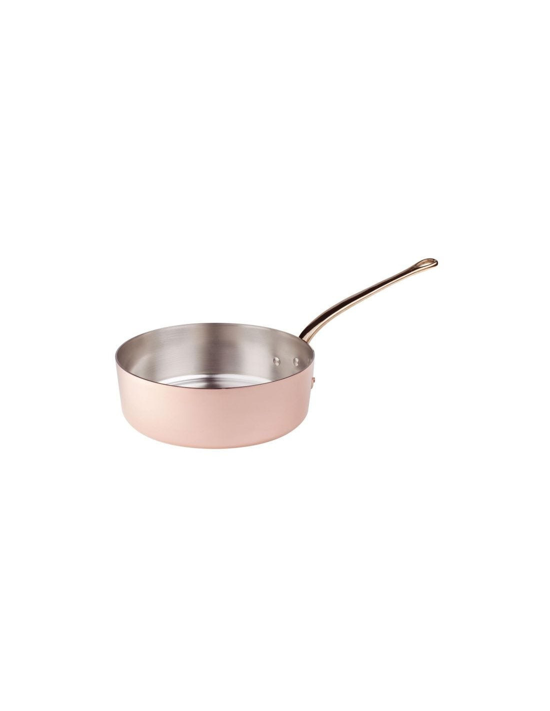 Cacerola baja de cobre lisa con mango de latón fundido, diámetro 24 cm