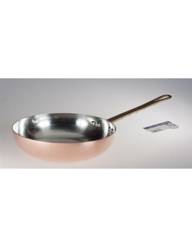 Sartén de cobre martillado y estañado a mano, 2 mm de grosor, mango de latón, diámetro 24 cm