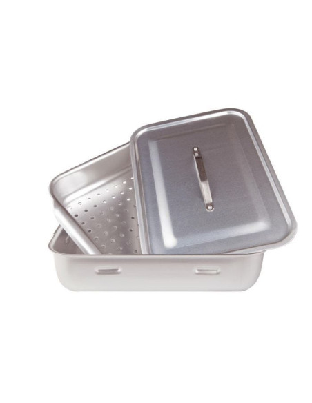 Vaporera rectangular en aluminio de 3mm con tapa, tamaño 50x33cm