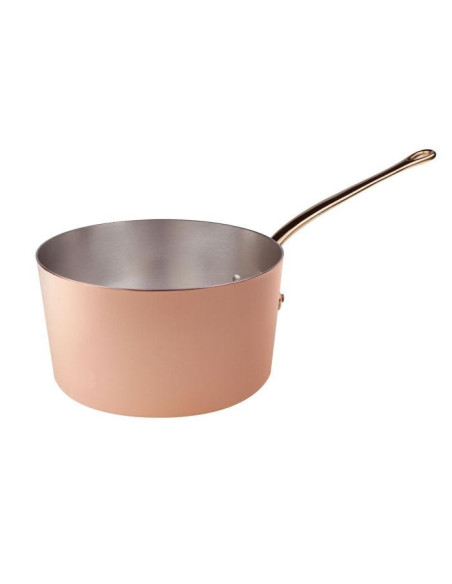 Cacerola alta lisa de cobre con mango de latón fundido, diámetro 24 cm