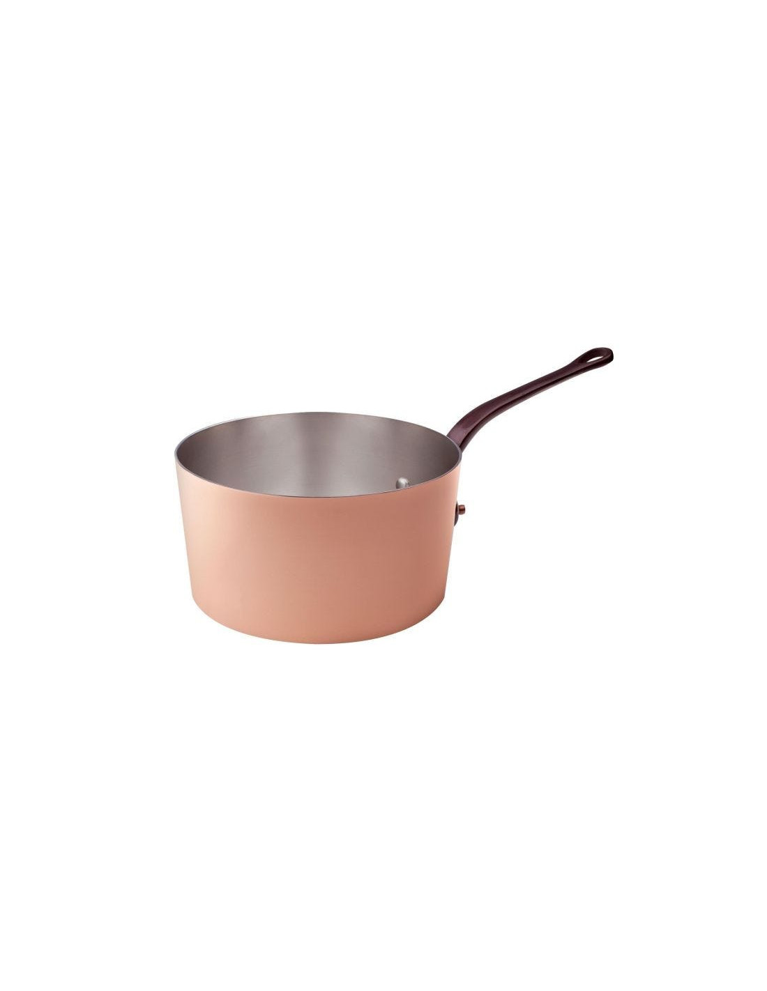 Cacerola alta de cobre liso estañado a mano de 2 mm, un mango de latón fundido, diámetro 18 cm