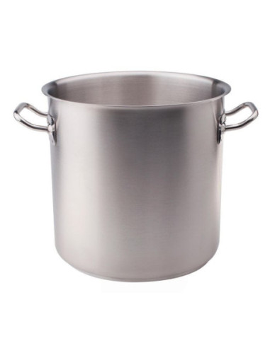 Olla alta en calorías de acero inoxidable apta para inducción, dos asas, 36 cm de diámetro.