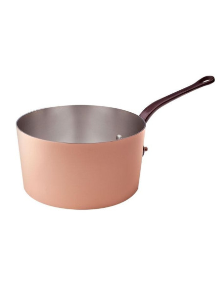 Cacerola alta de cobre liso estañado a mano de 2 mm, con un mango de latón fundido, diámetro 20 cm.