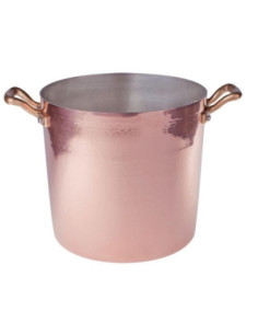 Olla alta de cobre martillado y estañado a mano de 2 mm, dos asas de latón, diámetro 20 cm.