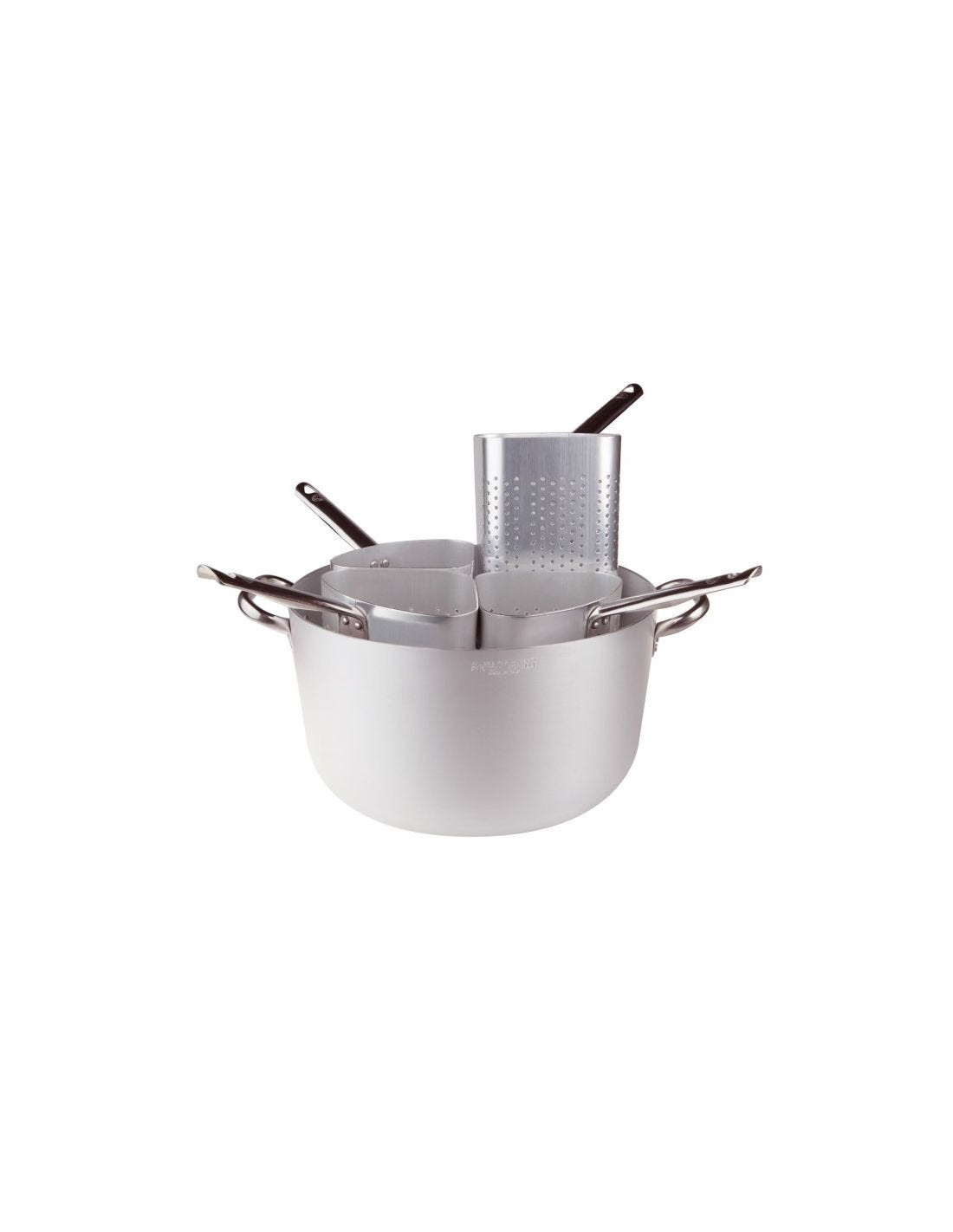 Cacerola de aluminio de 3 mm con 4 coladores de cuña altos, diámetro 50 cm