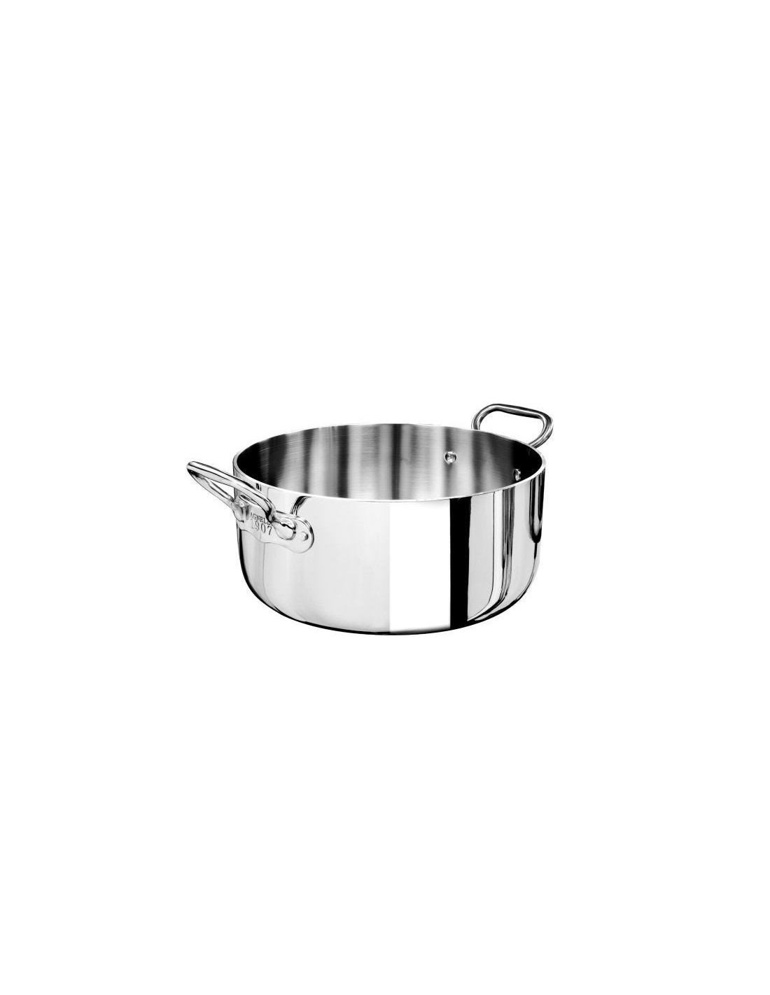 Cacerola baja Alu-inox 5 capas pulido, para inducción con dos asas, diam. 28cm
