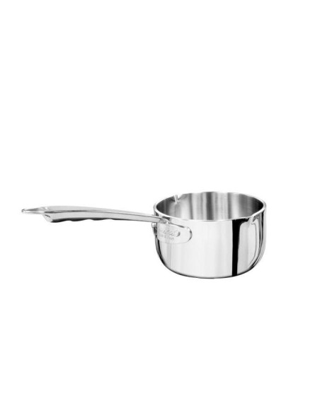 Cacerola alta Alu-inox 5 capas pulido, para inducción con un mango y dos caños, diámetro 14cm