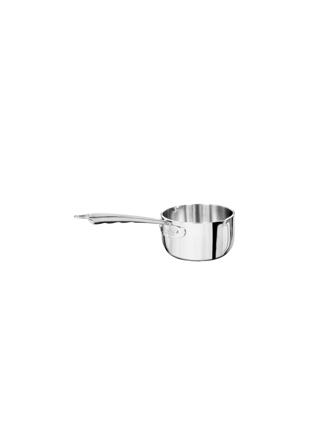 Cacerola alta Alu-inox 5 capas pulido, para inducción con un mango y dos caños, diámetro 14cm